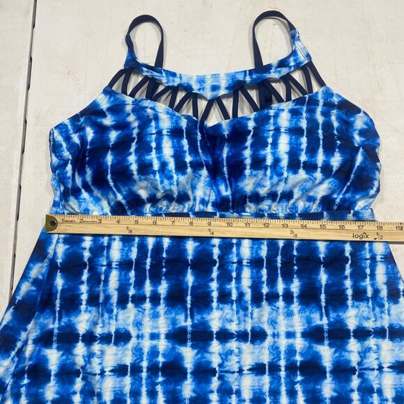 NWT $84 24th & Ocean Tankini Swim Top 18W Blue Tie Dye Plus Size‎ Swimwear $94 - Picture 10 of 13